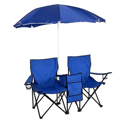 AK Energy Blue Foldable Picnic Beach Camping Double Chair Table Cooler Fishing Fold Up Removable Umbrella Sun Shade