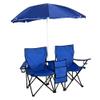 AK Energy Blue Foldable Picnic Beach Camping Double Chair Table Cooler Fishing Fold Up Removable Umbrella Sun Shade view 1
