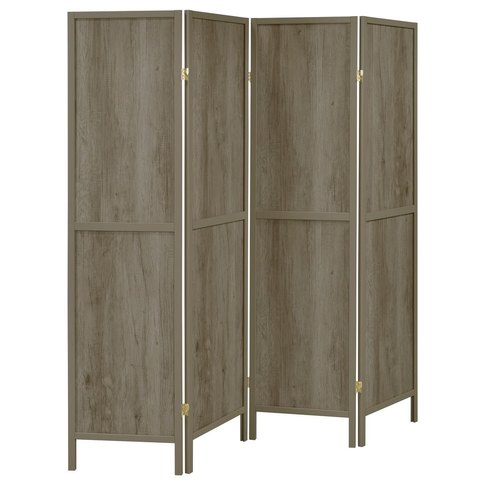 Coaster Home Furnishings - Deepika - Wood Construction - 70-Inch 4-Panel Room Divider Folding Screen with Metal Hardware, and Freestanding Frame - Living Room & Bedroom - Gray Driftwood - 961415