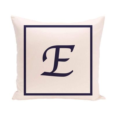 16x16 E Monogram Throw Pillow Letter E Printed Sofa Cushion Monogrammed E Decorative Pillow Alphabet Quotes Saying Bed Couch Indoor/Outdoor Casual Style Best Gift Soft Plush Polyester, Off White Blue