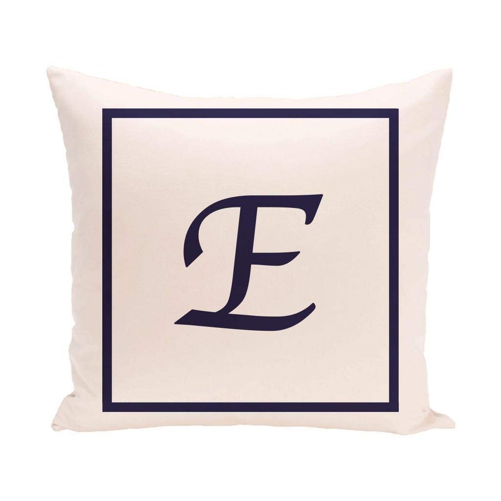 16x16 E Monogram Throw Pillow Letter E Printed Sofa Cushion Monogrammed E Decorative Pillow Alphabet Quotes Saying Bed Couch Indoor/Outdoor Casual Style Best Gift Soft Plush Polyester, Off White Blue