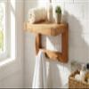 AquaTeak 12" Moa Teak Flat Wall Shelf with Hooks view 4