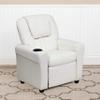 EMMA + OLIVER White Vinyl Kids Recliner with Cup Holder and Headrest view 1