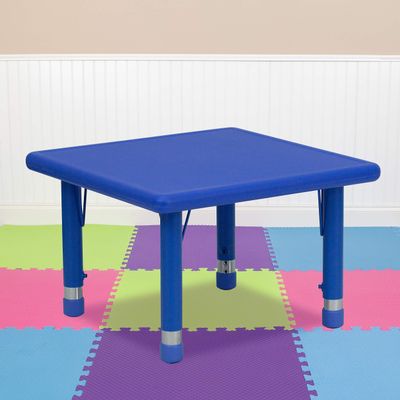 EMMA + OLIVER 24" Square Blue Plastic Height Adjustable Activity Table