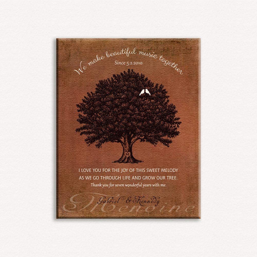 16x20 Custom Canvas 7 Year, Personalized Thank You Gift, Gift Depicting A Family Tree & Sweet Poem to Celebrate 7th Wedding Anniversary, 1046