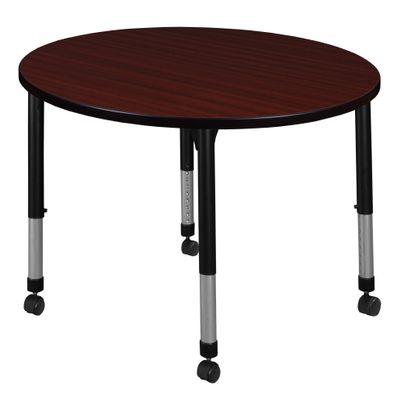 Regency Kee Height Adjustable Mobile Round Classroom Table, 30", Mahogany