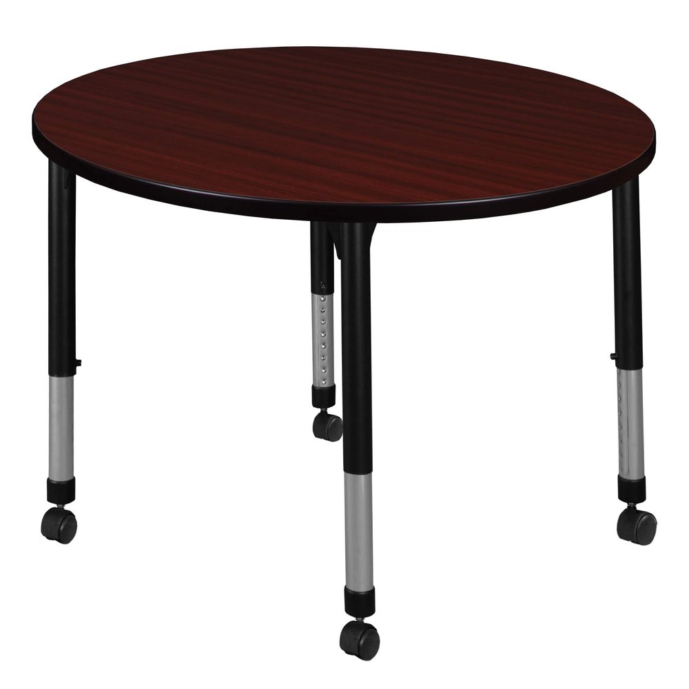Regency Kee Height Adjustable Mobile Round Classroom Table, 30", Mahogany