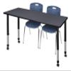 Regency Kee Height Adjustable Mobile Classroom Table Set with two 18"Andy Chairs, 66" x 24", Grey/Navy view 1