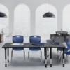 Regency Kee Height Adjustable Mobile Classroom Table Set with two 18"Andy Chairs, 66" x 24", Grey/Navy view 2