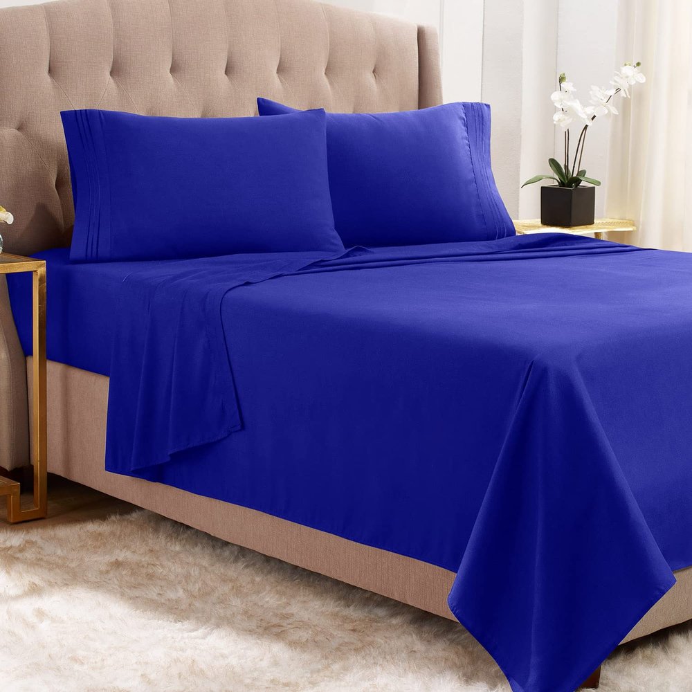 Empyrean Bedding Twin Sheets Set - 3 PC Super Soft Twin Bed Sheets - Double Brushed Microfiber Twin Sheet Set - Hotel Luxury Royal Blue Bed Sheets Twin Size, with 4 Corner Elastic Straps