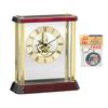 Modern Gold Mantel Desk Table Clock Davinci Dial Gear Clock Suspended Glass Cherry Base with Brass Accents Cool Home Office Timepiece Classic Unique Clocks Gift Tabletop view 1