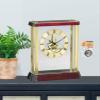 Modern Gold Mantel Desk Table Clock Davinci Dial Gear Clock Suspended Glass Cherry Base with Brass Accents Cool Home Office Timepiece Classic Unique Clocks Gift Tabletop view 2