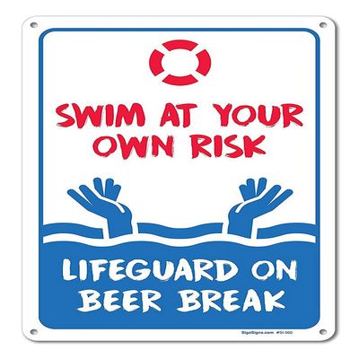 A Homim Collectible Signs Pool Signs - Swim at Your Own Risk Pool Sign - Pool Rules Aluminum Metal Sign Large 8 X 12 Inch Sign Holder