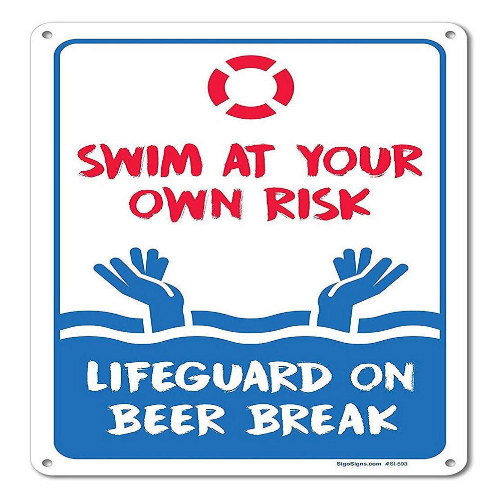 A Homim Collectible Signs Pool Signs - Swim at Your Own Risk Pool Sign - Pool Rules Aluminum Metal Sign Large 8 X 12 Inch Sign Holder