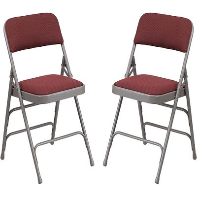 Flash Furniture 2 Pack HERCULES Series Curved Triple Braced & Double Hinged Burgundy Patterned Fabric Metal Folding Chair