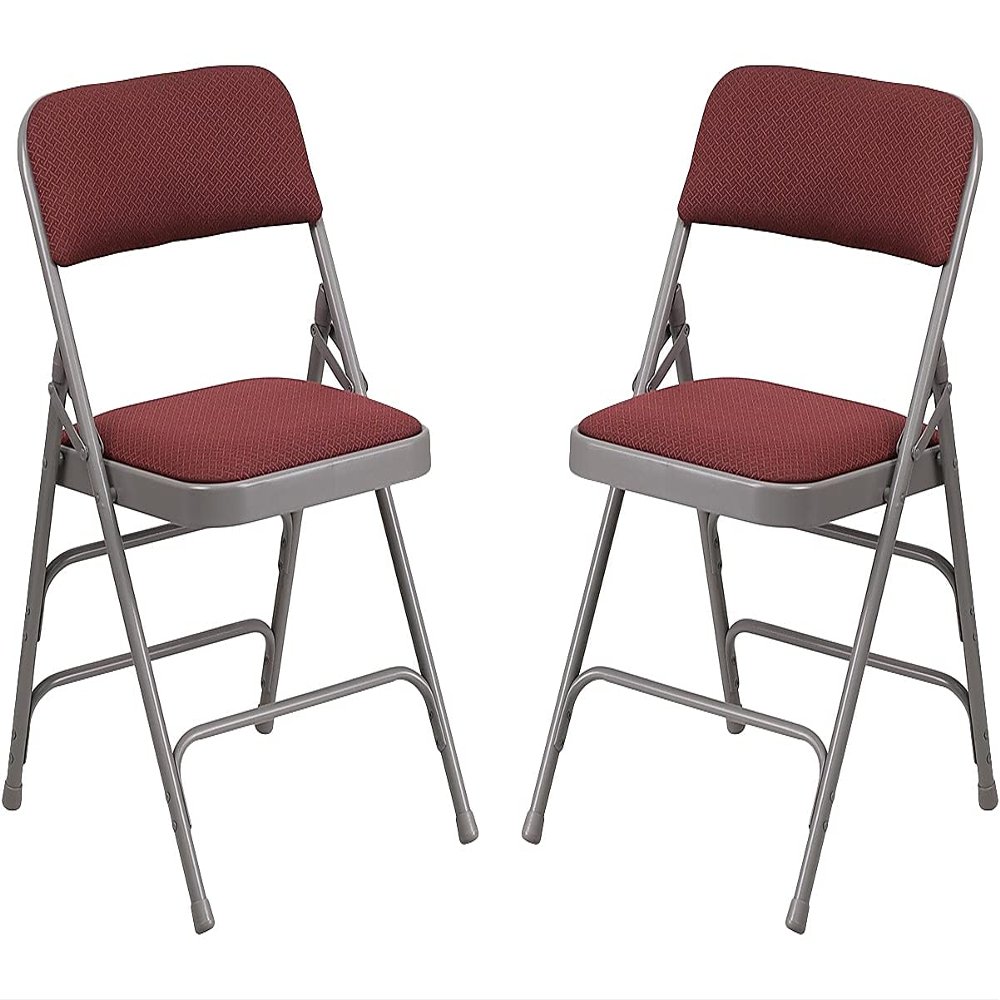 Flash Furniture 2 Pack HERCULES Series Curved Triple Braced & Double Hinged Burgundy Patterned Fabric Metal Folding Chair