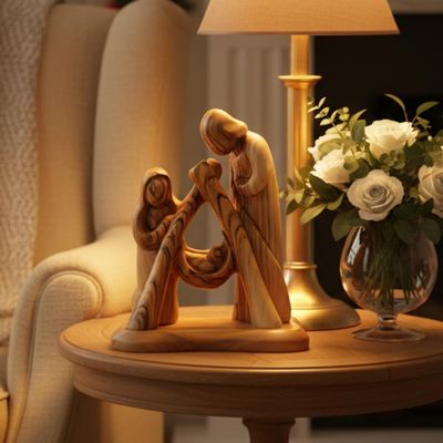 Bethlehem Handicrafts Abstract Carved Wooden Statue of The Holy Family