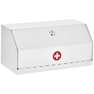 AdirMed Locking Medicine Box, First Aid Steel Lock Box for Medication, Small Wall Mounted Medicine Lock Box with Key, 6"D x 12.25"W x 5.9"H