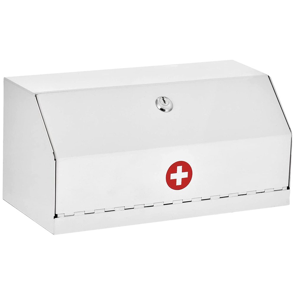 AdirMed Locking Medicine Box, First Aid Steel Lock Box for Medication, Small Wall Mounted Medicine Lock Box with Key, 6"D x 12.25"W x 5.9"H