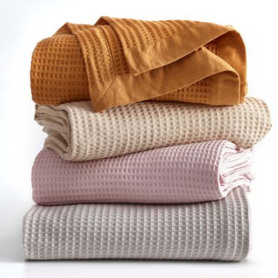 100% Cotton Pink Blanket Full/Queen Size for Bed - Breathable and Soft, Waffle Weave for Summer Spring, 90x90 Inches (Blush)