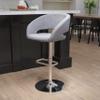 EMMA + OLIVER Shae Adjustable Height Barstool - Gray Fabric Upholstery - Rounded Cutout Mid-Back - Foam Padding - Swivel Seat - Chrome Pedestal Base view 1