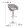 EMMA + OLIVER Shae Adjustable Height Barstool - Gray Fabric Upholstery - Rounded Cutout Mid-Back - Foam Padding - Swivel Seat - Chrome Pedestal Base view 2