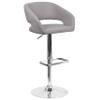EMMA + OLIVER Shae Adjustable Height Barstool - Gray Fabric Upholstery - Rounded Cutout Mid-Back - Foam Padding - Swivel Seat - Chrome Pedestal Base view 3
