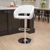 EMMA + OLIVER Shae Adjustable Height Barstool - White Vinyl Upholstery - Rounded Cutout Mid-Back - Foam Padding - Swivel Seat - Chrome Pedestal Base view 1
