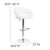 EMMA + OLIVER Shae Adjustable Height Barstool - White Vinyl Upholstery - Rounded Cutout Mid-Back - Foam Padding - Swivel Seat - Chrome Pedestal Base view 2