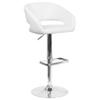 EMMA + OLIVER Shae Adjustable Height Barstool - White Vinyl Upholstery - Rounded Cutout Mid-Back - Foam Padding - Swivel Seat - Chrome Pedestal Base view 3