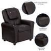 EMMA + OLIVER Brown LeatherSoft Kids Recliner with Cup Holder and Headrest view 4