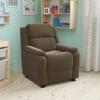 EMMA + OLIVER Deluxe Padded Brown Microfiber Kids Recliner with Storage Arms view 1