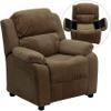 EMMA + OLIVER Deluxe Padded Brown Microfiber Kids Recliner with Storage Arms view 3