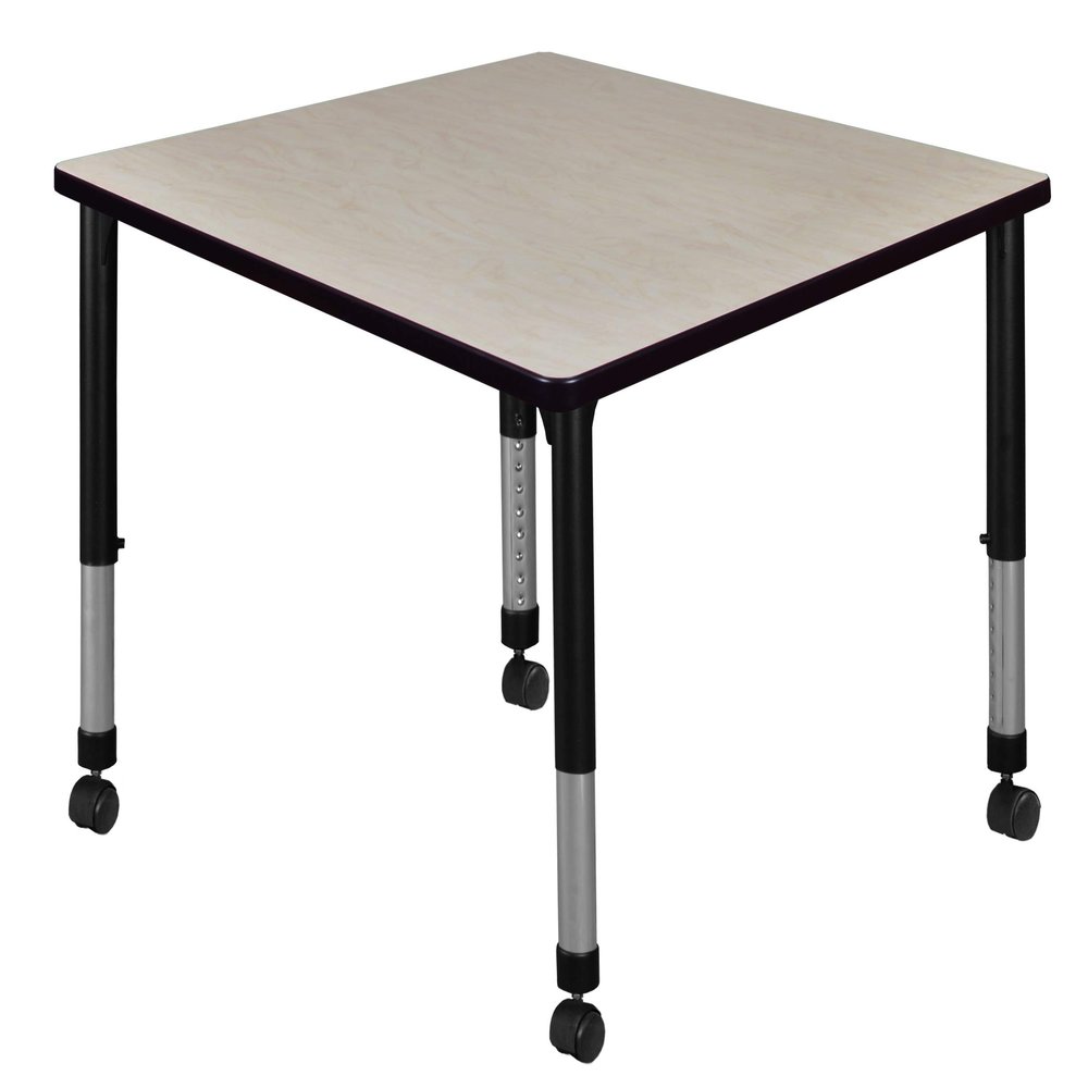 Regency Kee Height Adjustable Mobile Square Classroom Table, 42", Maple