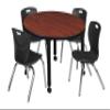 Regency Kee Height Adjustable Mobile Classroom Table Set with four 12"Andy Chairs, 36", Cherry/Black view 1