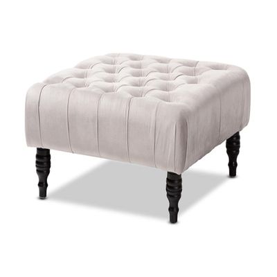 Baxton Studio Velvet Fabric Button Tufted Cocktail Ottoman in Gray