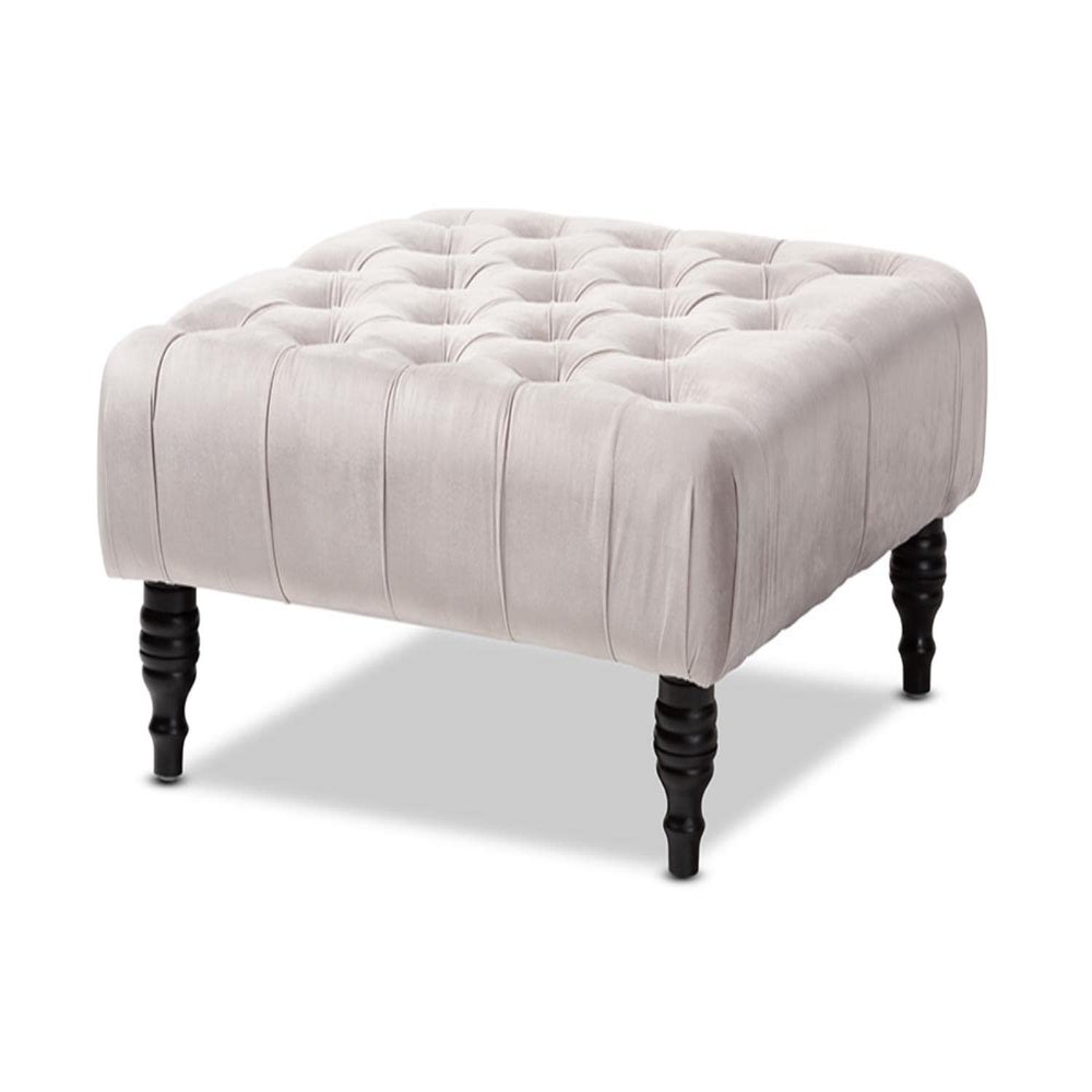 Baxton Studio Velvet Fabric Button Tufted Cocktail Ottoman in Gray