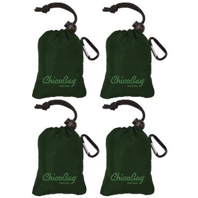 ChicoBag Original Compact Reusable Grocery Bag w/Attached Pouch and Carabiner Clip | Perfect for Shopping, Travel, Organization | Eco-Conscious Packable Tote | Fairway (Pack of 4)