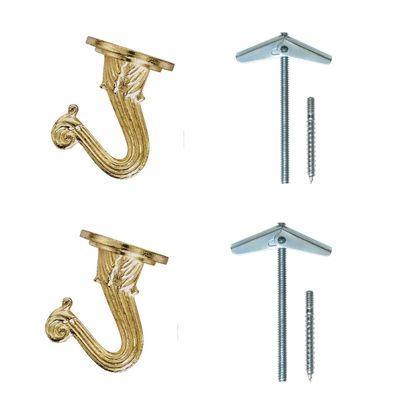 Rocky Mountain Goods Ceiling Swag Hook 2 Pack with Mounting Hardware - 1 1/2 Heavy Duty Swag Hooks for Hanging Planter, Ceiling or Extender Chains - Easy Install with Screws/Brackets (Brass)