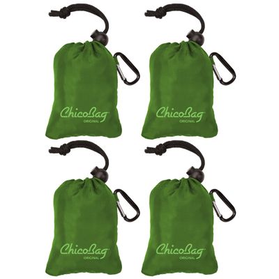 ChicoBag Original Compact Reusable Grocery Bag w/Attached Pouch and Carabiner Clip | Perfect for Shopping, Travel, Organization | Eco-Conscious Packable Tote | Pale Green (Pack of 4)