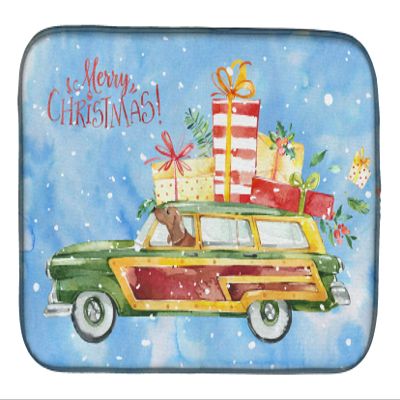 Caroline's Treasures CK2465DDM Merry Christmas Red Dachshund Dish Drying Mat Absorbent Dish Drying Mat Pad for Kitchen Counter Dish Drainer Mat for Countertop, 14 x 21", Multicolor