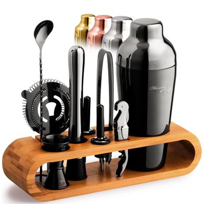 Mixology & Craft Cocktail Shaker Set with Bamboo Stand - Professional 10-Piece Bartender Kit - Complete Bar Set & Cocktail Mixer Kit for Home (Gun-Metal)