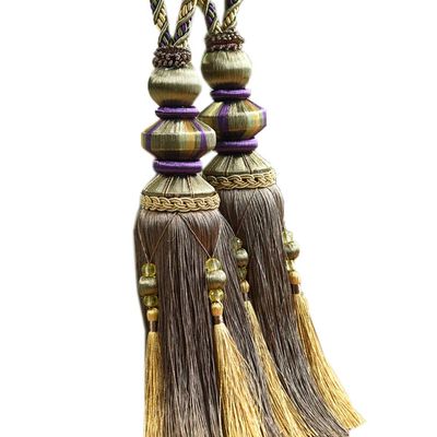 1 Pair Luxurious Curtain Buckle Hanging Ball Deaded Tassels Curtain Tiebacks Curtain Decoration for Bedroom (Purple)