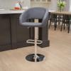 EMMA + OLIVER Shae Adjustable Height Barstool - Gray Vinyl Upholstery - Rounded Cutout Mid-Back - Foam Padding - Swivel Seat - Chrome Pedestal Base view 1
