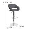 EMMA + OLIVER Shae Adjustable Height Barstool - Gray Vinyl Upholstery - Rounded Cutout Mid-Back - Foam Padding - Swivel Seat - Chrome Pedestal Base view 2