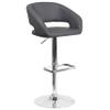 EMMA + OLIVER Shae Adjustable Height Barstool - Gray Vinyl Upholstery - Rounded Cutout Mid-Back - Foam Padding - Swivel Seat - Chrome Pedestal Base view 3