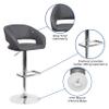 EMMA + OLIVER Shae Adjustable Height Barstool - Gray Vinyl Upholstery - Rounded Cutout Mid-Back - Foam Padding - Swivel Seat - Chrome Pedestal Base view 4