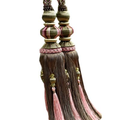 1 Pair Luxurious Curtain Buckle Hanging Ball Deaded Tassels Curtain Tiebacks Curtain Decoration for Bedroom (Pink)