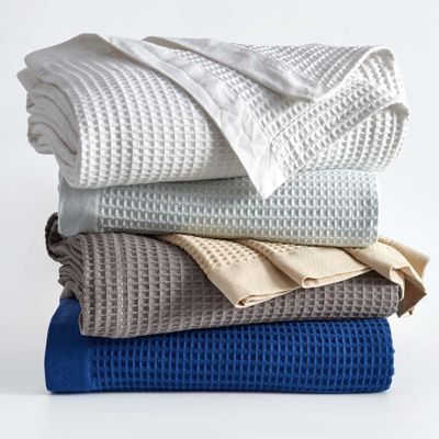100% Cotton Dark Grey Blanket Full/Queen Size for Bed - Breathable and Soft, Waffle Weave for Summer Spring, 90x90 Inches