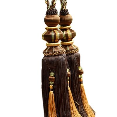 1 Pair Luxurious Curtain Buckle Hanging Ball Deaded Tassels Curtain Tiebacks Curtain Decoration for Bedroom (Dark Coffee)